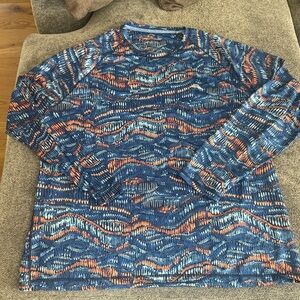 Tommy Bahama Blue and Orange Long Sleeve Tee UV Protection Shirt